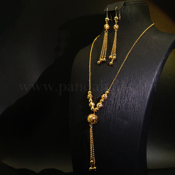 Alloy & Brass Round Beaded Tassel Pendant Necklaces & Hoop Earrings Sets&nbsp;FS-WGD59F5-02