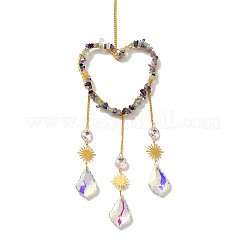 Heart Natural Fluorite Chips Hanging Ornaments&nbsp;HJEW-G024-01G