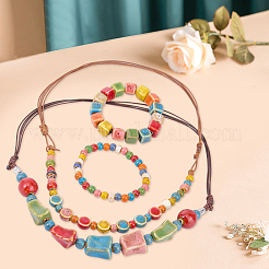2Pcs Handmade Porcelain Beads Stretch Bracelets for Women&nbsp;SJEW-BM0001-02