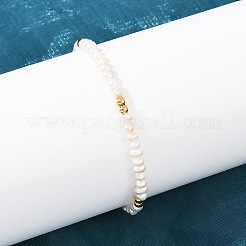 Brass & Natural Pearl Round Beaded Bracelets for Women&nbsp;BJEW-D366-02G