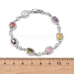 Oval Brass Micro Pave Cubic Zirconia Link Chain Bracelets for Women&nbsp;BJEW-D387-04P-06