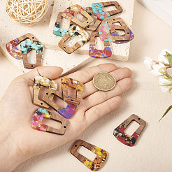 16Pcs 8 Colors Transparent Resin & Walnut Wood Pendants&nbsp;RESI-TA0001-97