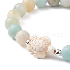 Natural Flower Amazonite & Synthetic Turquoise(Dyed) Tortoise Beaded Stretch Bracelet&nbsp;BJEW-TA00167