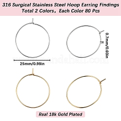 160Pcs 2 Colors 316 Surgical Stainless Steel Hoop Earring Findings&nbsp;STAS-SC0007-21