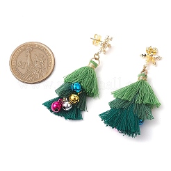 Polycotton Tassels Christmas Tree & Bell Stud Dangle Earring&nbsp;EJEW-JE06076