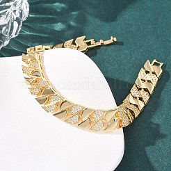 Geometric Brass Micro Pave Clear Cubic Zirconia Link Chain Bracelets for Women&nbsp;BJEW-F530-05G