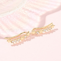 Brass Pave Cubic Zirconia Stud Crawler Earrings&nbsp;KK-CBAA351-14G-01