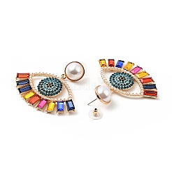 Rhinestone Evil Eye Dangle Stud Earrings with Acrylic Pearl Beaded&nbsp;EJEW-J045-02KCG