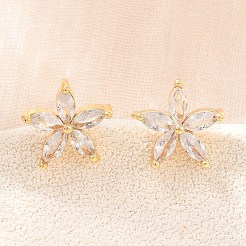 Brass Micro Pave Cubic Zirconia Stud Earrings for Women&nbsp;KK-A305-05G-01