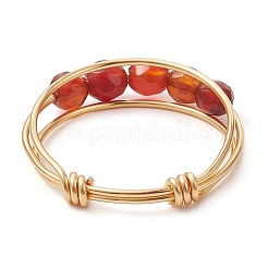 Natural Round Natural Agate Beaded Finger Rings&nbsp;RJEW-TA00118-03