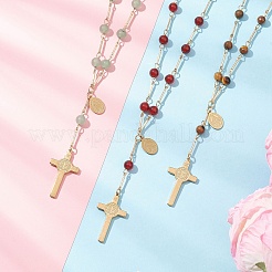 3Pcs 3 Styles Natural Carnelian & Green Aventurine & Tiger Eye Round Rosary Bead Necklaces&nbsp;NJEW-JN05574