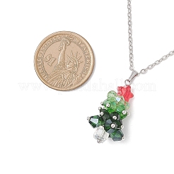 Glass Beaded Star Christmas Tree Pendant 304 Stainless Steel Cable Chain Necklaces&nbsp;NJEW-JN05498