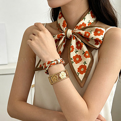 304 Stainless Steel Hollow Flower Cuff Bangles with Flower Print Cloth Scarf&nbsp;WG31ED2-01