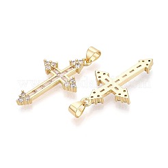 Religion Brass Micro Pave Clear Cubic Zirconia Pendants&nbsp;KK-T080-38G