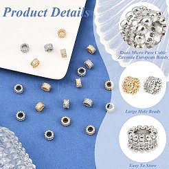 10Pcs 2 Colors Brass Micro Pave Cubic Zirconia European Beads&nbsp;KK-YW0004-30