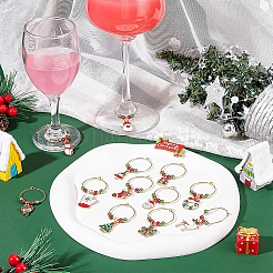 24Pcs 12 Styles Christmas Tree & Snowflake & Sock & Santa Claus Alloy Enamel Dangle Wine Glass Charms with Glass Pearl&nbsp;AJEW-BC0003-12