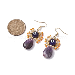 Natural Tiger Eye Dangle Earrings&nbsp;EJEW-MZ00169-01