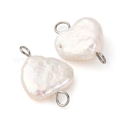 Natural Baroque Keshi Pearl Heart Connector Charms&nbsp;PALLOY-JF04206-01