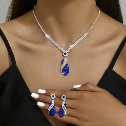 Brass Rhinestone Pendant Necklaces & Stud Earrings Sets for Women&nbsp;WGFE659-02