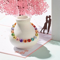 Flat Round with Letter Beaded Stretch Bracelet for Women&nbsp;BJEW-JB07553-01