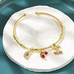 Brass Micro Pave Cubic Zirconia Fruit Charm Bangles for Women&nbsp;BJEW-Z089-01G-01