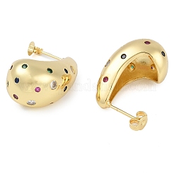 Rack Plating Teardrop Brass Pave Cubic Zirconia Stud Earrings for Women&nbsp;EJEW-Z059-06G
