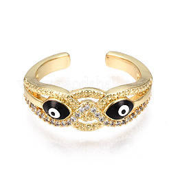 Real 16K Gold Plated Owl with Evil Eye Enamel Cuff Ring for Girl Women&nbsp;RJEW-N035-044-NF