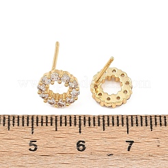 Brass Micro Pave Clear Cubic Zirconia Ring Stud Earrings&nbsp;EJEW-F400-12G