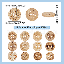 240Pcs 12 Styles 4-Hole Coconut Buttons&nbsp;DIY-AR0004-67