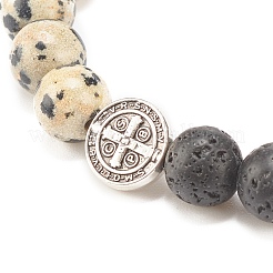 Natural Lava Rock & Gemstone Stretch Bracelet with Alloy Jesus Beads&nbsp;BJEW-JB08013