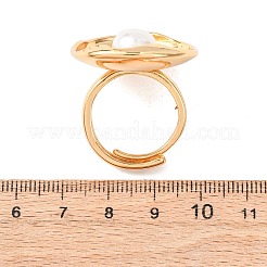 Adjustable Brass with ABS Plastic Pearl Cuff Rings&nbsp;RJEW-G368-06G