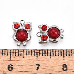 Natural Red Jasper and Ruby Rhinestone Owl Charms&nbsp;STAS-T064-66P