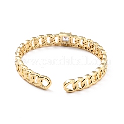 Clear Cubic Zirconia Curb Chain Shape Open Cuff Bangle&nbsp;BJEW-A123-06G