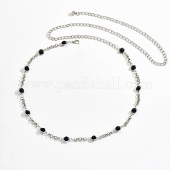 Black Plastic Round Beads Alloy Link Waist Chains for Women&nbsp;WG2B6F3-01