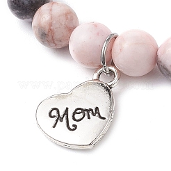 Mother's Day Theme Natural Pink Zebra Jasper Beads Stretch Bracelets for Women&nbsp;BJEW-JB11452