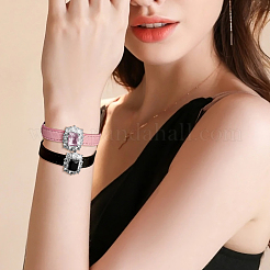 2Pcs 2 Colors Adjustable PU Leather Pave Cubic Zirconia Bracelets for Women&nbsp;BJEW-GO0002-16