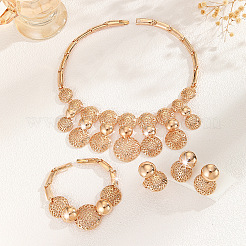 Alloy Filigree Round Floral Bracelets & Stud Earrings & Necklaces & Rings Sets for Women&nbsp;WGF7C8E-01