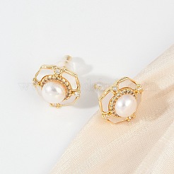 Flower Brass Clear Cubic Zirconia Stud Earrings&nbsp;KK-D301-11G