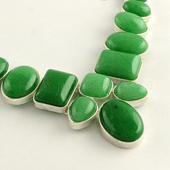 Natural Malaysia Jade Gemstone Bib Statement Necklaces with Alloy Cabochon Settings and Silver Color Plated Brass Chains&nbsp;NJEW-R224-02E-B