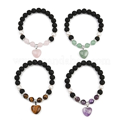 4Pcs Natural Mixed Gemstone Heart Charms Bracelets&nbsp;BJEW-JB12402