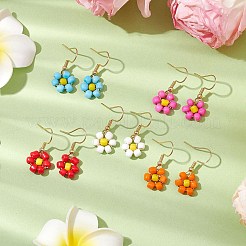 Glass Seed Flower Dangle Earrings&nbsp;EJEW-JE06152