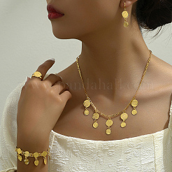 Brass Coin Charms Bracelets & Earrings & Necklaces & Rings Sets for Women&nbsp;XS0160