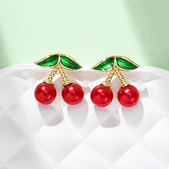 Cherry Brass ABS Plastic Pearl Stud Earrings&nbsp;EJEW-U062-04B-02G