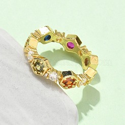 Brass Micro Pave Cubic Zirconia Open Cuff Rings&nbsp;RJEW-V009-10G