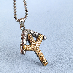 Duo Tone 304 Stainless Steel Textured Viking Rune Pendant Necklaces for Men&nbsp;WGD6348-01