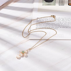 Natural Green Aventurine & Pearl Braided Cross Pendant Necklace&nbsp;NJEW-JN03920-02