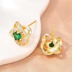 Brass Micro Pave Cubic Zirconia Stud Earrings for Women&nbsp;KK-A305-10G-02