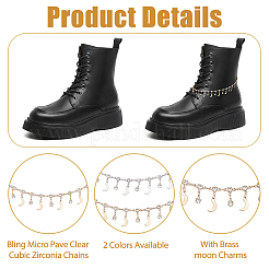4Pcs 2 Colors Brass Micro Pave Clear Cubic Zirconia Chains Boot Strap Chains&nbsp;HJEW-HS00058