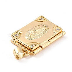 Rack Plating Brass Micro Pave Clear Cubic Zirconia Locket Pendants&nbsp;ZIRC-C035-10G