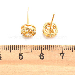 Flat Round Brass Micro Pave Clear Cubic Zirconia Stud Earrings&nbsp;EJEW-H162-04G
